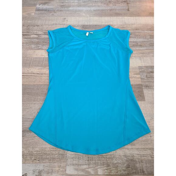 Active xs womens blue athletic top with sheer sleeves and part of back - Picture 1 of 8